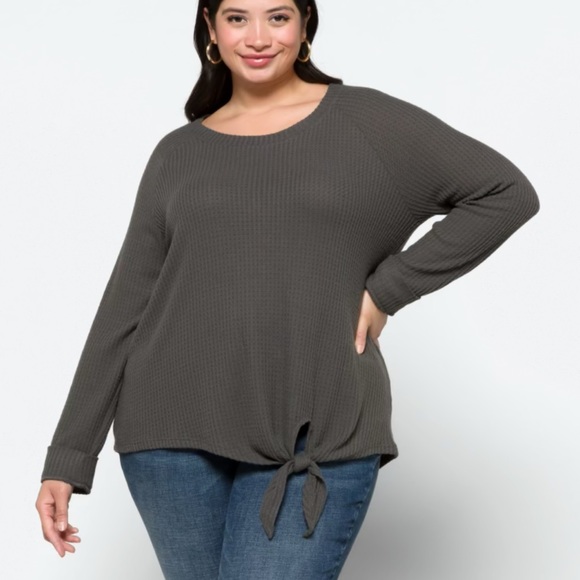 Nine Britton front tie knit top, dark grey - Picture 2 of 4